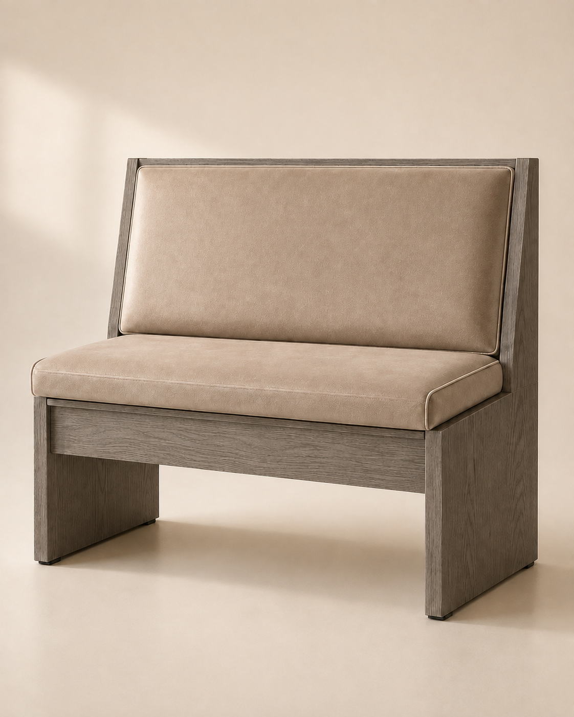 Sand velour Frame Bench design visualization, with grey oak finish